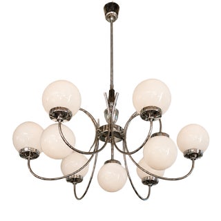 Space Age Chrome and Opaline Glass Chandelier, 1970s For Sale