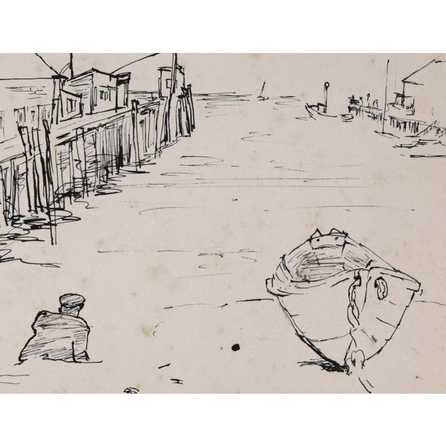 Mid Century Modern Cape Cod/Provincetown Harbor Pen & Ink Drawing by Emile Walker 1960s For Sale In New York - Image 6 of 6