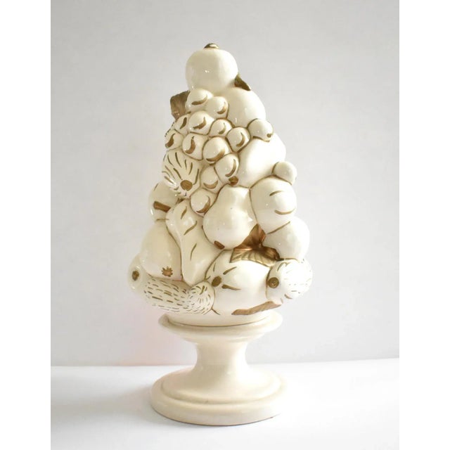 Ceramic Mid-Century Italian Majolica White & Gold Topiary Centerpiece For Sale - Image 7 of 11