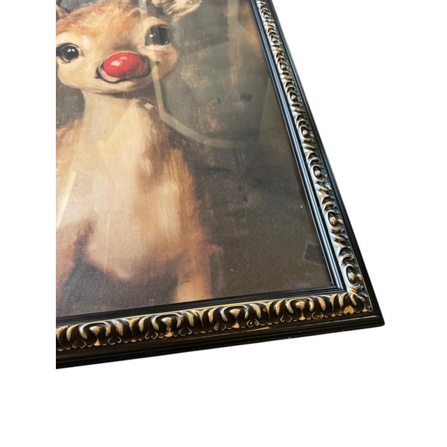 Figurative Large Framed Baby Rudolph Christmas Reindeer Wall Art, 28” X 39” For Sale - Image 3 of 8