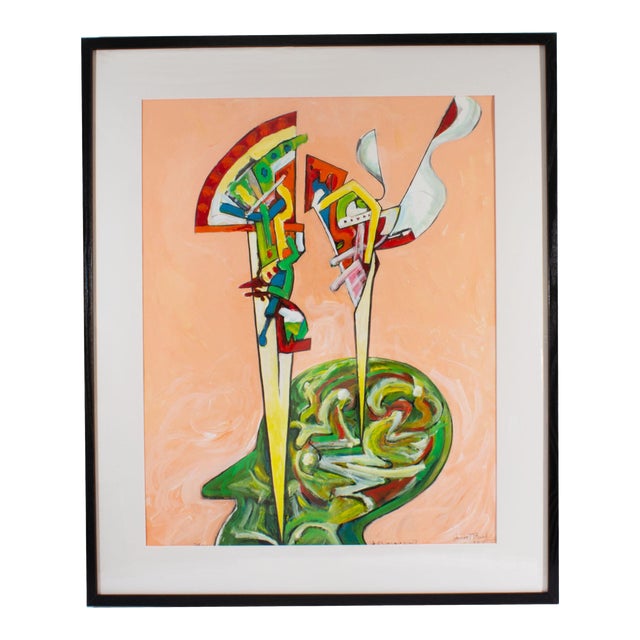 “What’s on Your Mind?” Abstract Mixed Media Painting by James L. Bruch For Sale