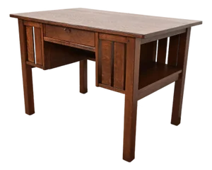 L. & J. G. Stickley Antique Mission Oak Arts & Crafts Desk With Built-in Bookcases, Newly Refinished