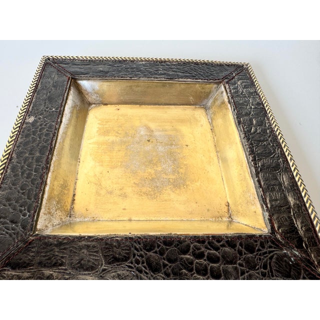 Metal Vintage Silver Plate and Faux Crocodile Leather Dish/ Sold For Sale - Image 7 of 12