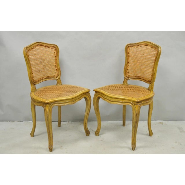 Vintage French Provincial Louis XV Style Cane Dining Side Chairs with Shapely Cabriole Legs - Set of 6. Very nice set of...