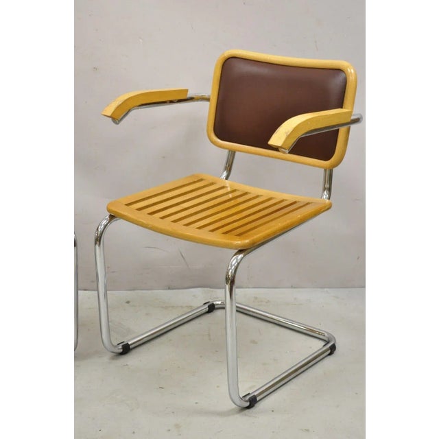 Marcel Breuer Cesca Chair Cantilever Chrome Frame Wood Seat - a Pair For Sale - Image 9 of 11