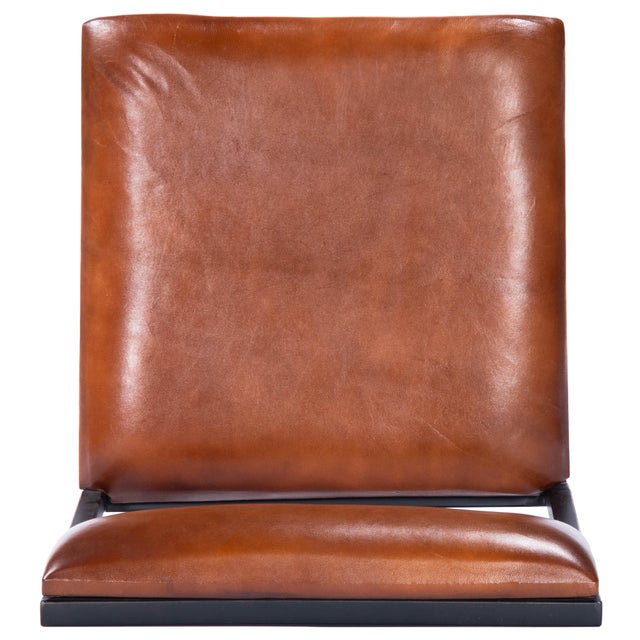 Brown Lazarus 31.5 in. Seat Height Leather and Metal Bar Stool, Industrial Chic For Sale - Image 8 of 11