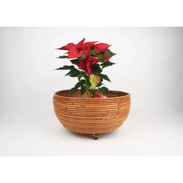 Rattan Round Flower Stand Plant Holder, Italy, 1960s For Sale - Image 3 of 10