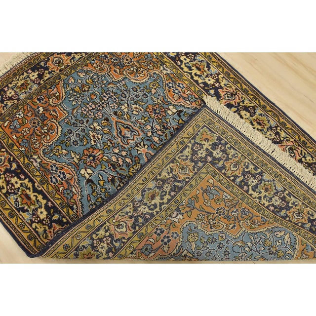 Qom Rug 3’7” X 5’3” Blue Wool Vintage Traditional Hand-Knotted Carpet For Sale - Image 11 of 12