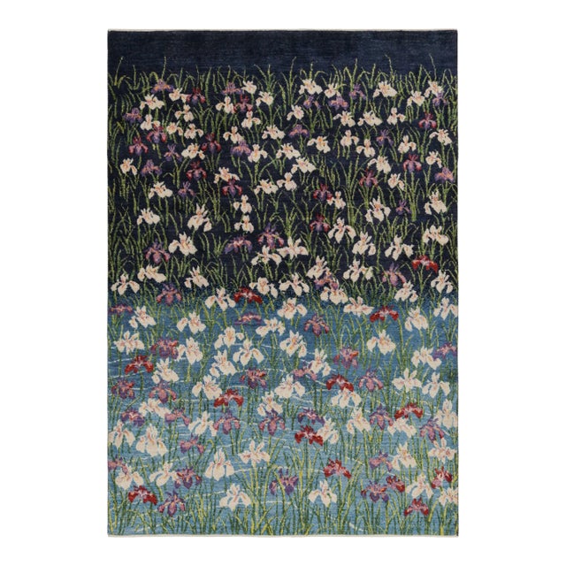 Rug & Kilim’s Contemporary Rug in Blue With Floral Patterns For Sale