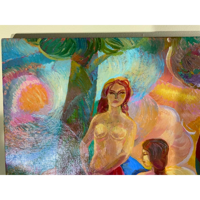 Mid-Century Modern Bathing Ladies Was With Blue Horse / Acrylic on Canvas by Zami Rowsky For Sale - Image 3 of 12