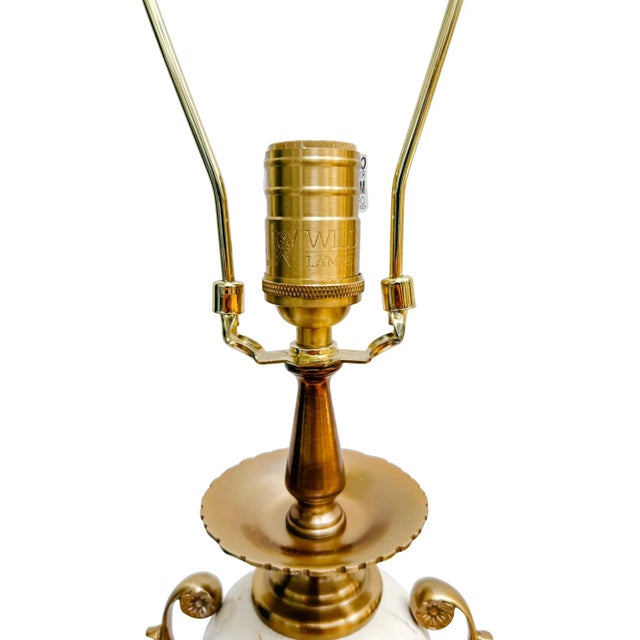 Pair of Late 20th Century Neoclassical Cream Marble and Polished Brass Plated Urn-Form Table Lamps For Sale - Image 9 of 10
