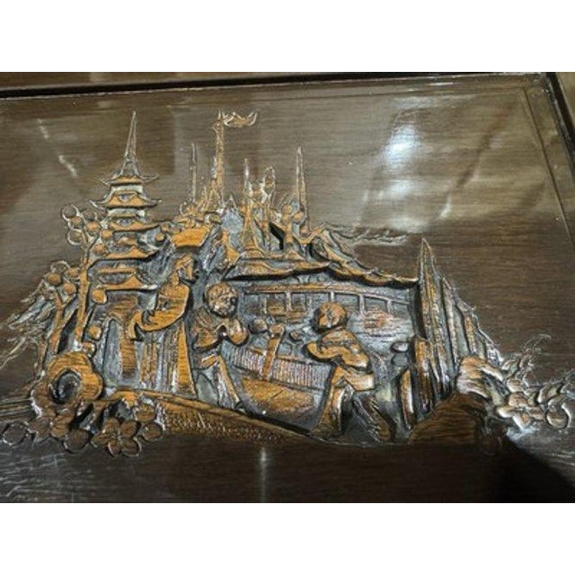 Vintage Engraved Nesting Tables Oriental Rose Wood Beautiful For Sale - Image 12 of 14