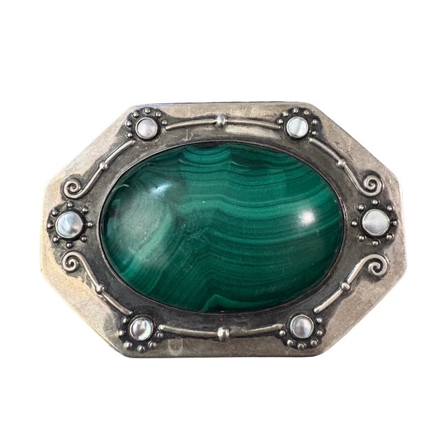 Carl Weishaupt Art Nouveau Silver and Malachite Box Circa 1900 For Sale - Image 4 of 9