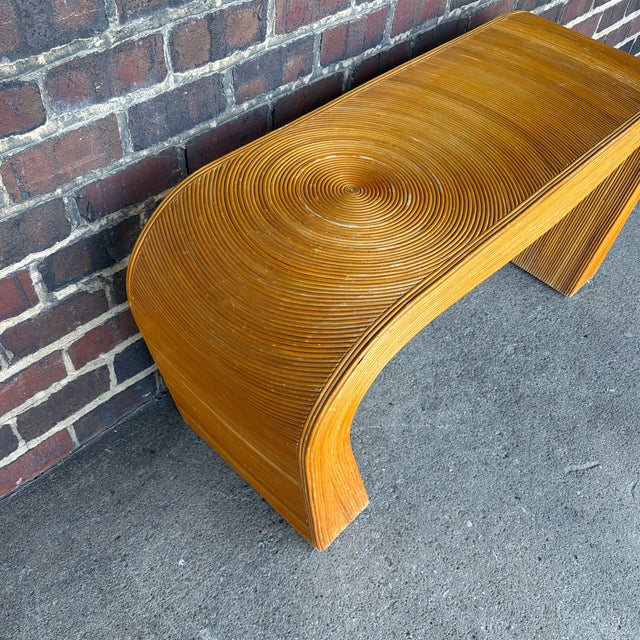 Mid-Century Modern Gabriella Crespi Style Mid-Century Pencil Reed Rattan Waterfall Console Table For Sale - Image 3 of 9