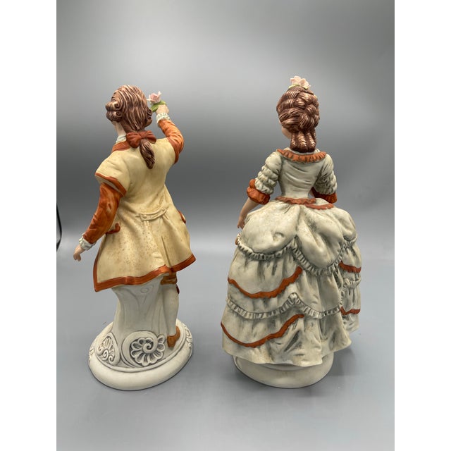 Mid 20th Century Vintage Andrea by Sadek Porcelain Courtship Couple Figurines in Blue and White, Pai For Sale - Image 5 of 9