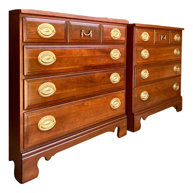 1950s Pair of Solid Cherry Bachelor Chests 30”w | Nightstands | Bedside Tables For Sale