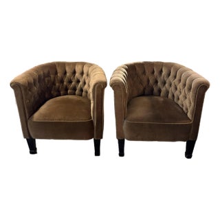 1940s Tufted Corduroy Club Chairs a Pair For Sale