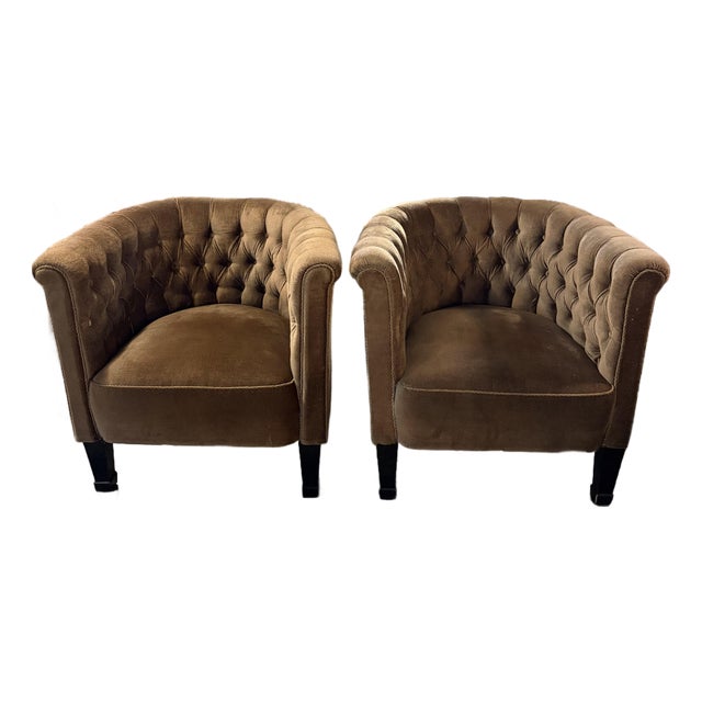 1940s Tufted Corduroy Club Chairs a Pair For Sale