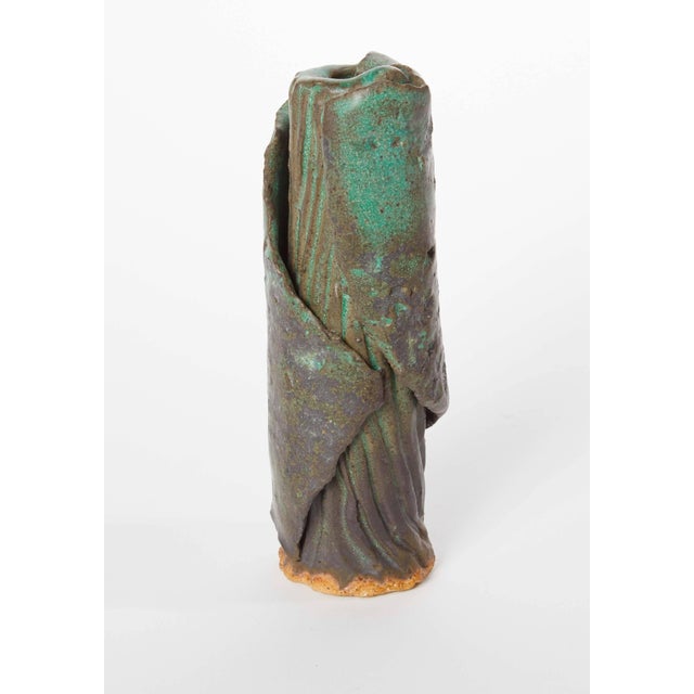 American midcentury green Studio Pottery candlestick.