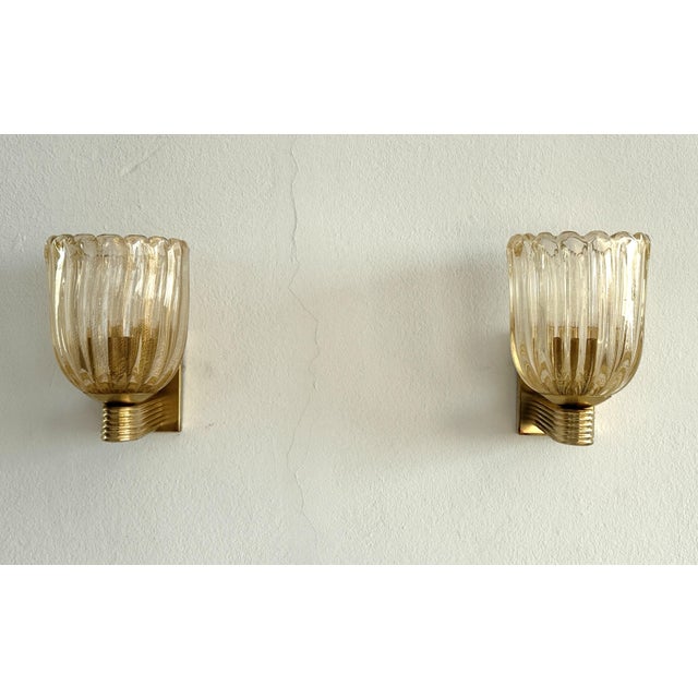 Art Deco Murano Crystal Glass and Brass Wall Sconces, 1990s, Set of 2 For Sale - Image 6 of 13