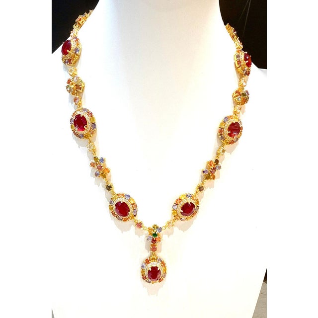 Late 20th Century Bochic “Capri” Vintage Ruby & Multi Fancy Color Sapphire Necklace - 18K & Silver For Sale - Image 5 of 9