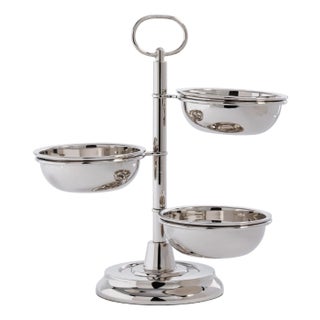 Polished Metal 3-Tier Appetizer/Condiment Server, Nickel For Sale
