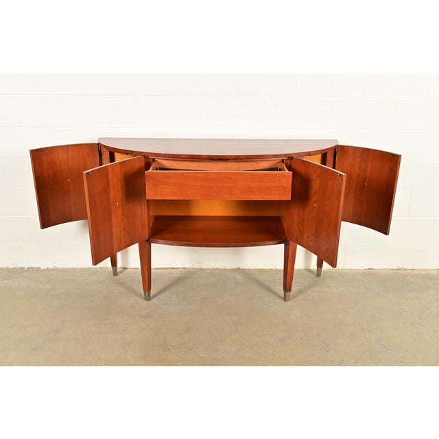 Ethan Allen Ethan Allen French Regency Louis XVI Inlaid Cherry Wood Demilune Sideboard For Sale - Image 4 of 12