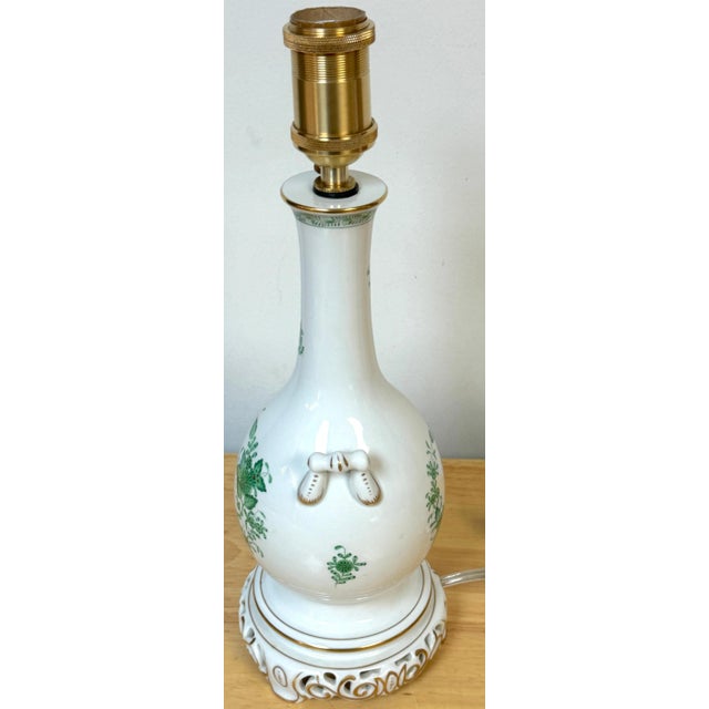 Chinese Herend Porcelain 'Chinese Bouquet- Green' Table Lamp For Sale - Image 3 of 12