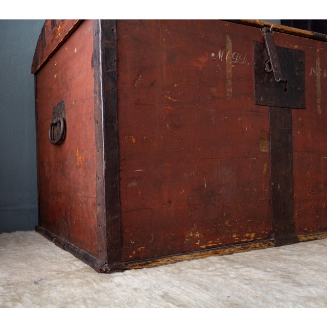 Wood Large 19th Century Domed Immigrant Coffer Trunk Dated Modd 1854 For Sale - Image 7 of 18