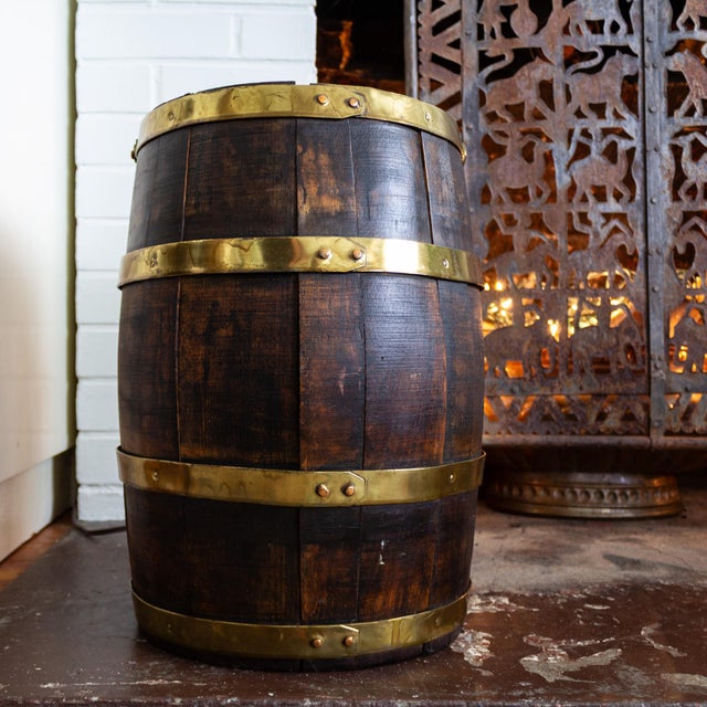 Antique Dutch Wood Cooper Barrel With Brass Hoops and Handle For Sale - Image 12 of 18