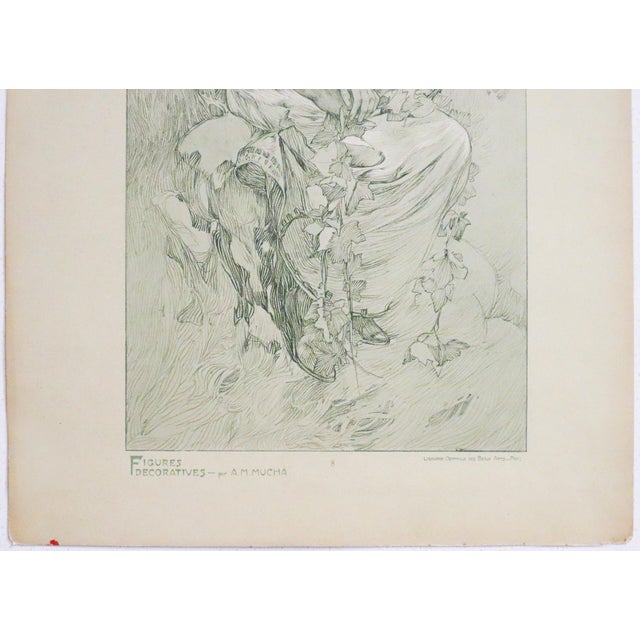 Illustration 1905 French Art Nouveau Illustration - Alphonse Mucha, Four Girls ('Figures Decoratives,' Plate #6) For Sale - Image 3 of 5