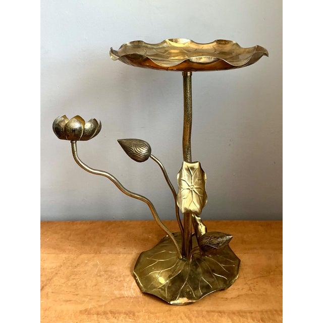 Vintage Carole Stupell Brass Lotus Leaf Accent Table For Sale - Image 10 of 14