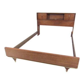Vintage Modern Walnut Headboard With Storage Compartments For Sale