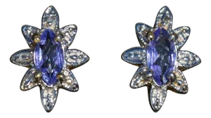Ladies Tanzanite and Diamond Stud Earrings in 10K, 2 Pieces