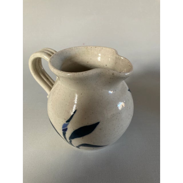 Mid-Century Modern Vintage Blue & Gray Stone Ware Signed Eligible Pitcher For Sale - Image 3 of 6