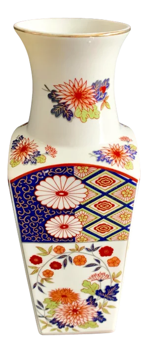 Vintage Japanese Floral Gilt Square Porcelain Vase