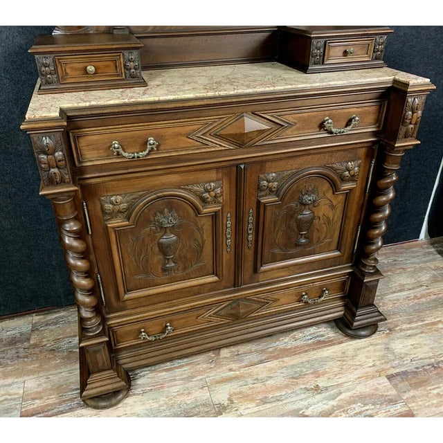 Renaissance Style Hunting Lodge Sideboard with Psyche Mirror in Walnut For Sale - Image 4 of 5