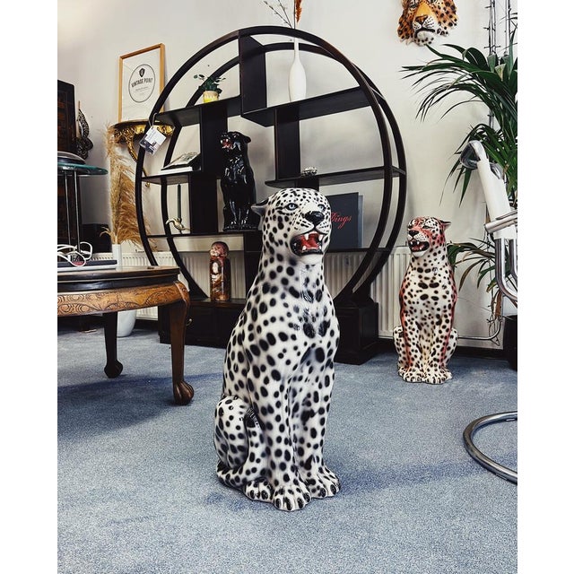 Ceramic White Leopard Statue in Ceramic by Ceramic Boxer For Sale - Image 7 of 8