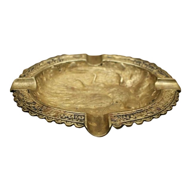 19th Century Solid Bronze Ashtray With Embossed Bird For Sale
