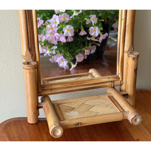 1970s Small Bamboo Frame Mirror With Shelf For Sale - Image 5 of 9