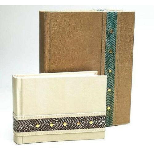 Khaki Rare R & Y Augousti Paris Leather Photo Album With Blue Cobra Snakeskin & Gold Studs NWT For Sale - Image 8 of 18