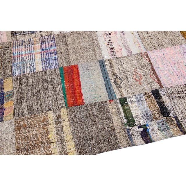 Vintage Multicolor Handmade Patchwork Turkish Wool Rug For Sale In New York - Image 6 of 12
