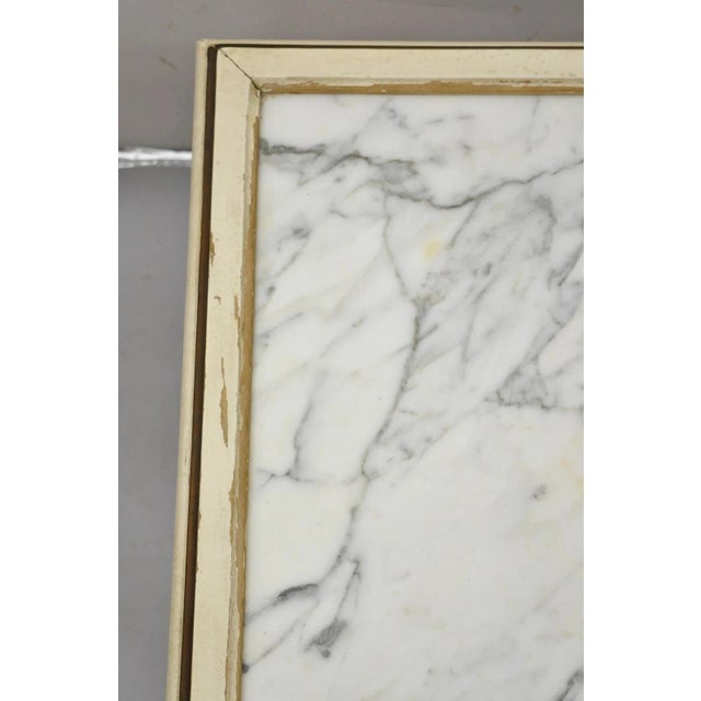 Wood Vintage French Louis XV Style White Painted Marble Top Low Square Coffee Table For Sale - Image 7 of 12