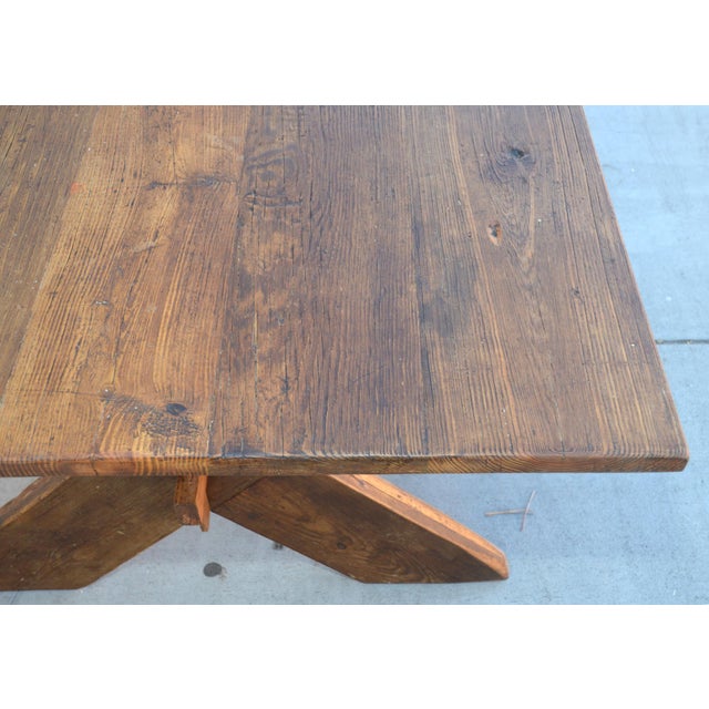 Custom X-Trestle Table in Reclaimed Heart Pine For Sale - Image 12 of 12