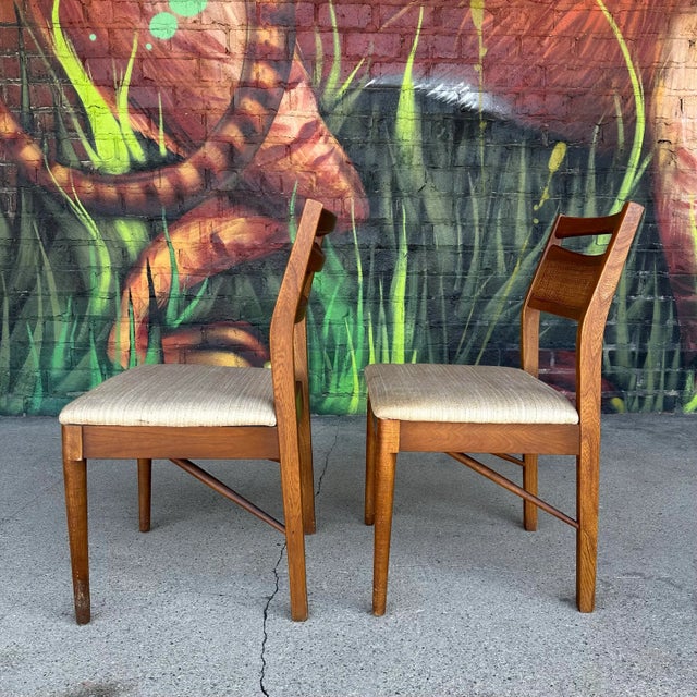 American of Martinsville Mid 20th Century Pair of American of Martinsville Mid Century Walnut Cane Back Dining Chairs For Sale - Image 4 of 12