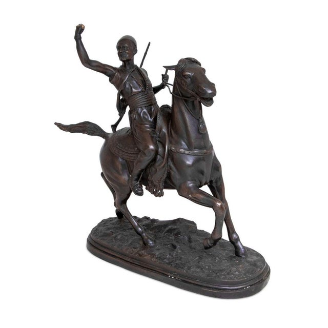 Auguste Moreau (French, 1834-1917) "The Falconer" Patinated Bronze Sculpture, 20th century, the equestrian figure on...