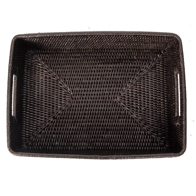 2020s Artifacts Rattan Rectangular Storage Basket with Rounded Corners in Tudor Black - 14" For Sale - Image 5 of 10