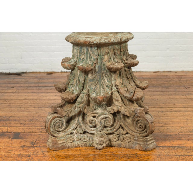 Wood Antique Indian Corinthian Temple Capital Carving with Distressed Patina For Sale - Image 7 of 13