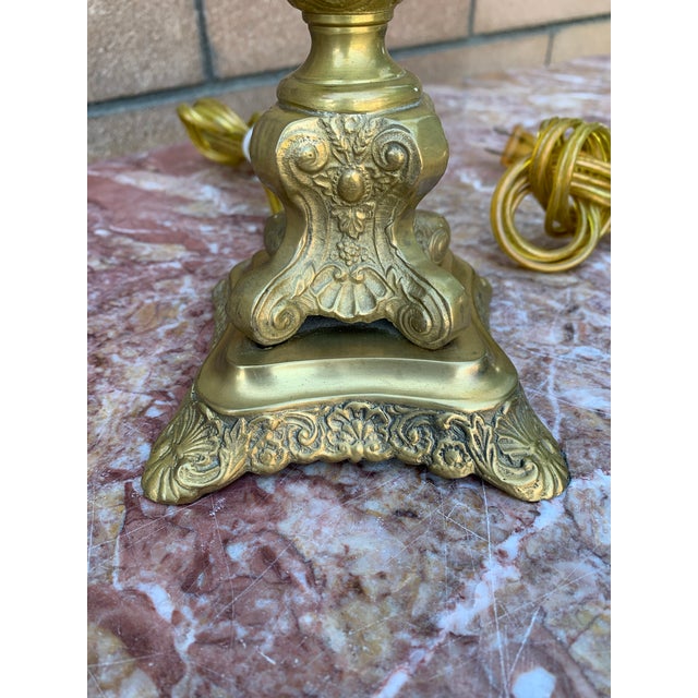 Brass French Style Candlestick Lamps a Pair For Sale - Image 9 of 11