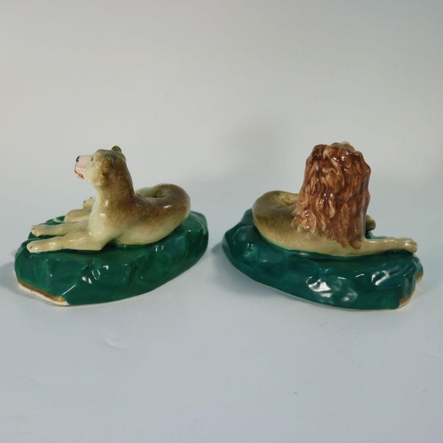 19th Century Rare Pair Staffordshire Lion and Lioness Figures For Sale - Image 5 of 15
